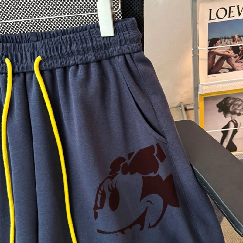 الرجعية تقسم اللون بلو طباعة عارضة السراويل فضفاضة التخسيس واسعة الساق تصميم للرجال والنساء ربيع الخريف مريحة تناسب #4