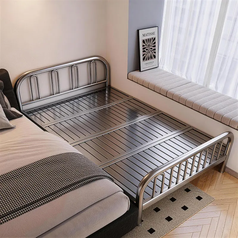 Installation-free foldable, bedroom splicing bed, adult home, wrought iron bed