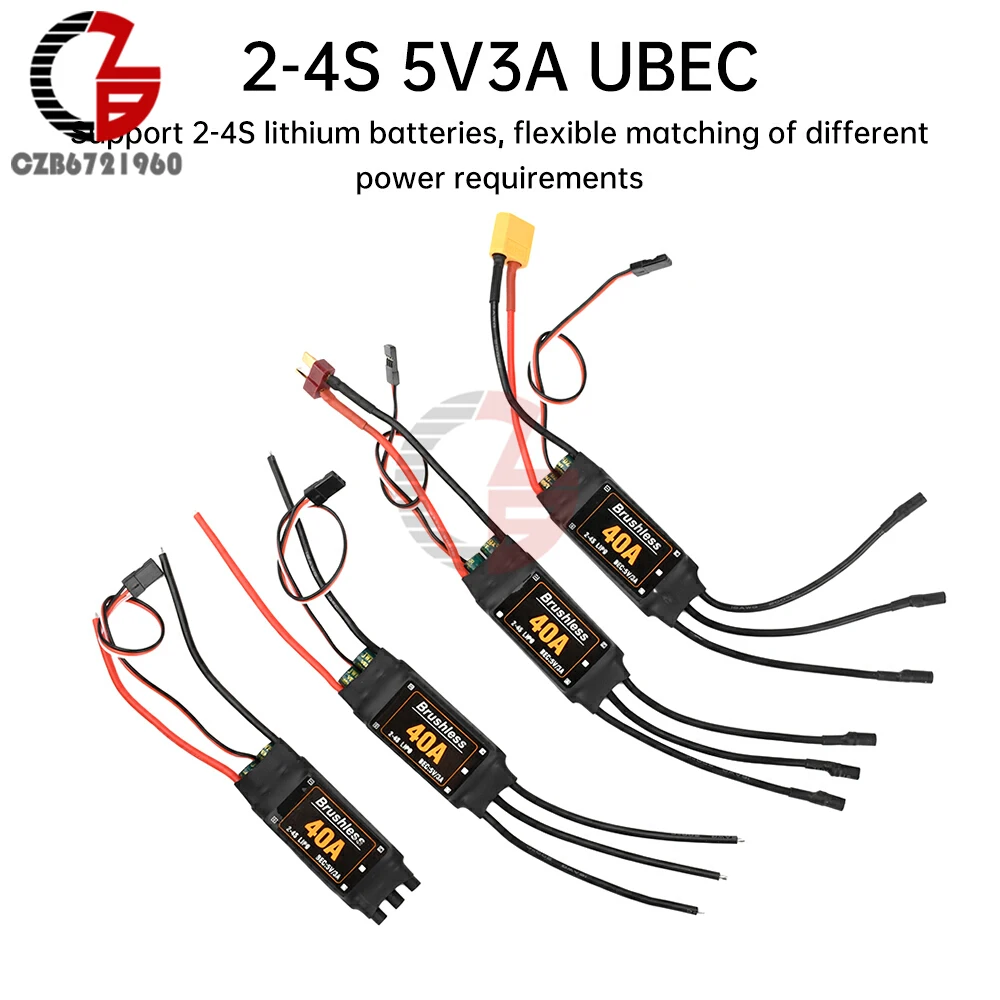 

40A ESC Бесщеточный электрический контроль 2-4S ESC Контроллер скорости с 5V3A UBEC подходит для RC FPV квадрокоптера Модель с неподвижным крылом