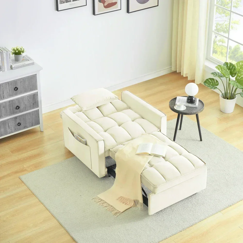 Cadeira de sofá-cama 3 em 1 conversível, reclinável, reclinável individual, adequada para espaços pequenos com encosto ajustável preto branco cremoso