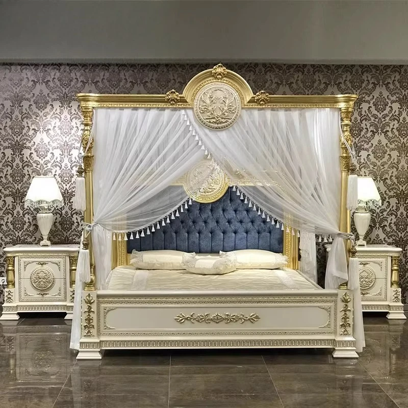 

European shelf bed French villa court bedroom fabric double wedding bed 1.8 meters solid wood carving flower custom furnitu