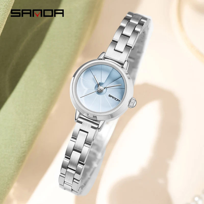 SANDA 1113 Top Brand Women's Watches Fashion Ladies Bracelet Silvery Mesh Strap Luxury Casual Quartz Wristwatch Relogio Feminino