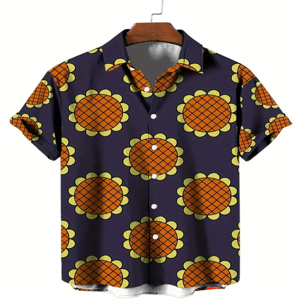 

All-new Summer Men's Casual Shirt Sunflower Print Quick drying Short sleeve Beach Holiday loose Breathable button-down shirt