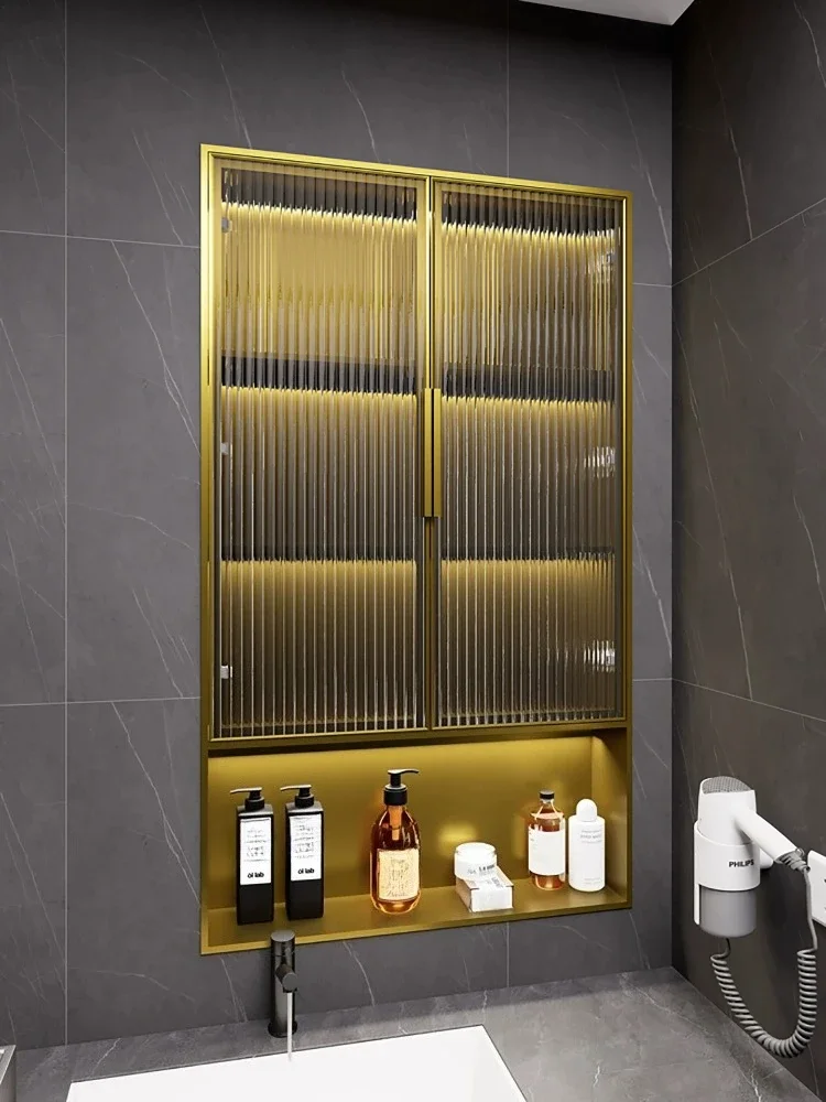 Bathroom Niche Embedded Stainless Steel Shelf Finished Layered baffle glass cabinet