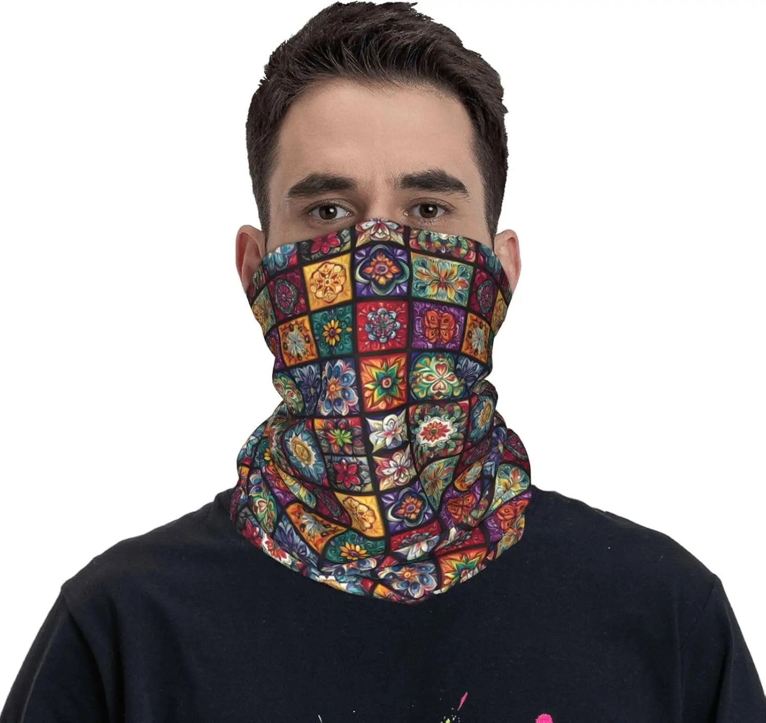 Ghette per il collo per uomo donna Sciarpa per la testa con stampa floreale vintage Passamontagna Maschera per il viso Copri collo Sciarpa Bandana