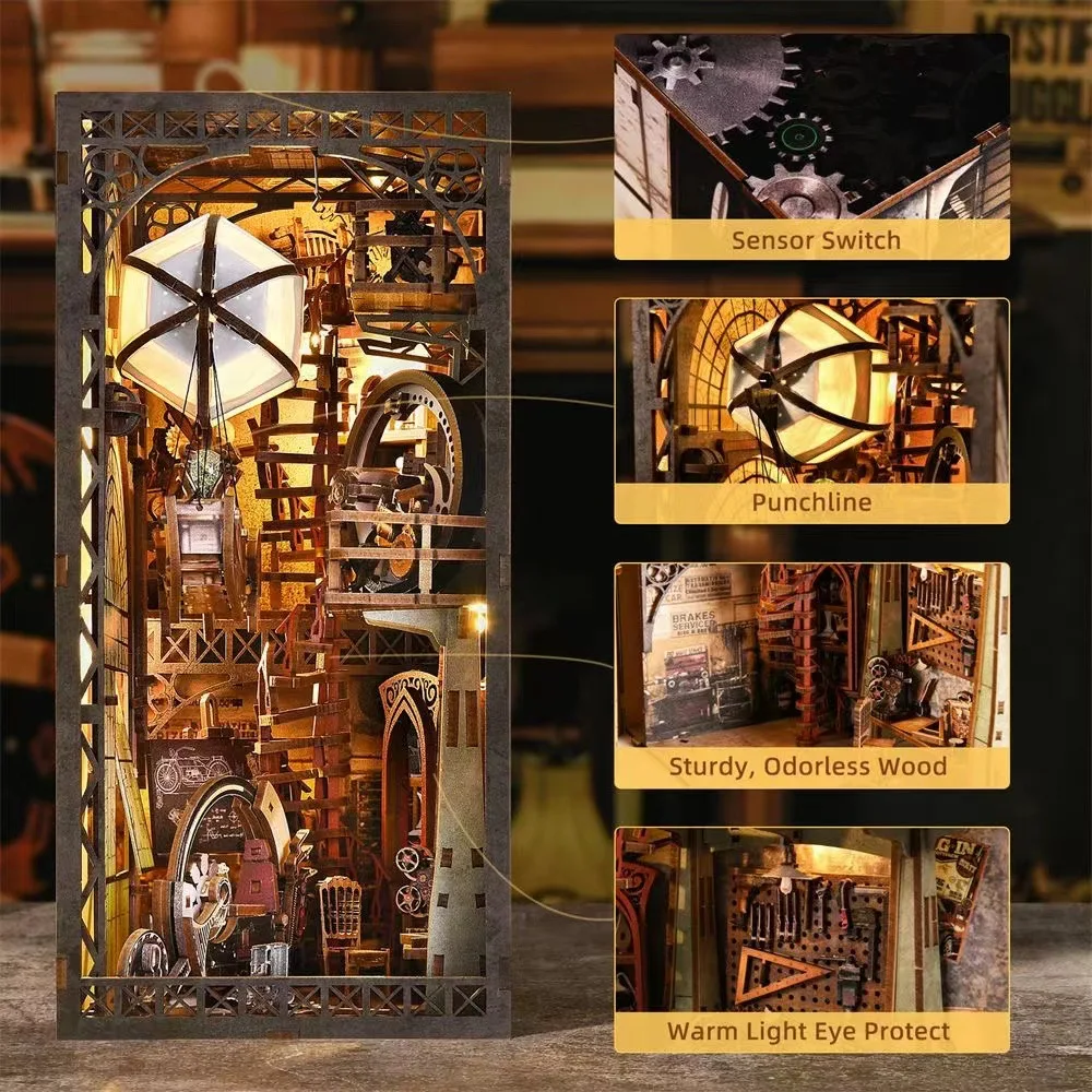 DIY Kabine Ballon Raumschiff Modell Vintage Magie Buch Stehende Ornament Hand-montiert Holz Bausteine Spielzeug Geschenk