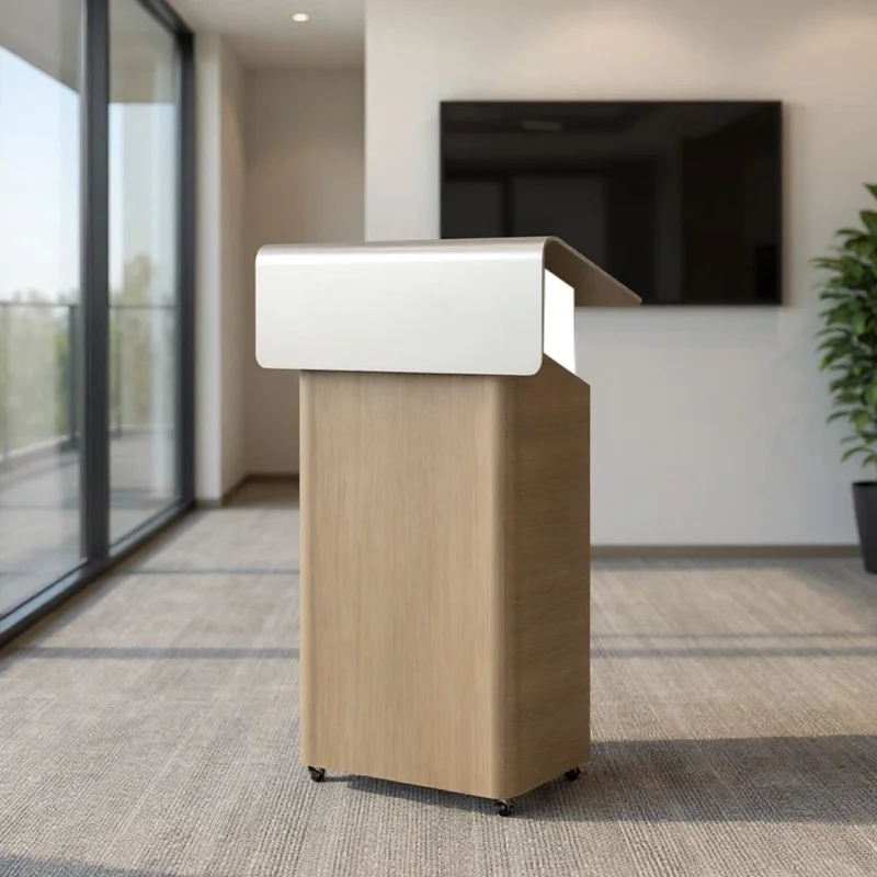Lecture desk Reception Simple and modern front desk Welcome Consultation desk Wood grain luminous light luxury recepti