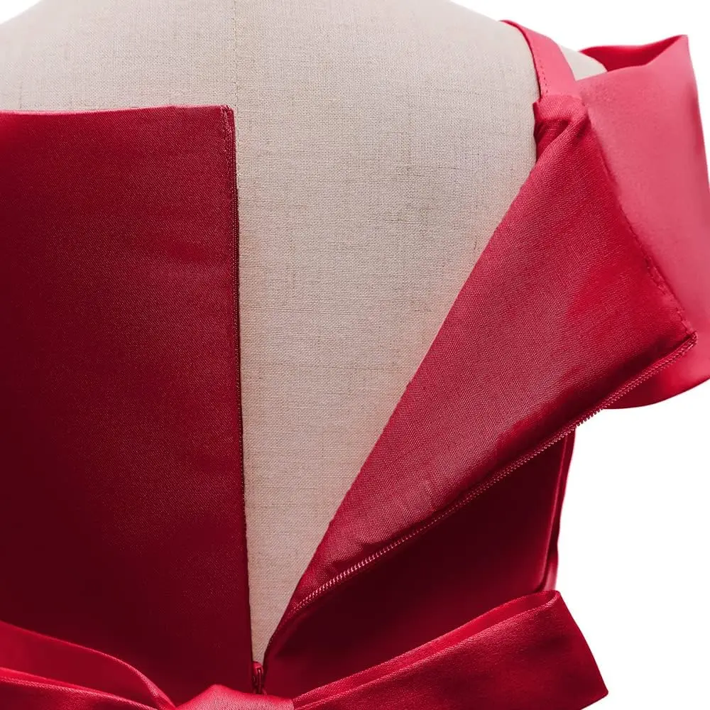 Elegant Temperament Girl Evening Dress,Thin Suspender Bow A-line Skirt,Special Formal Occasions for Children To Wear Satin Dress