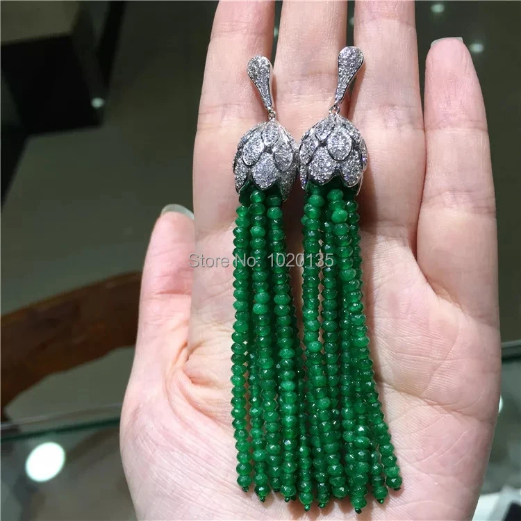 

one pair green stone roundel faceted hook earrings 80mm wholesale beads nature