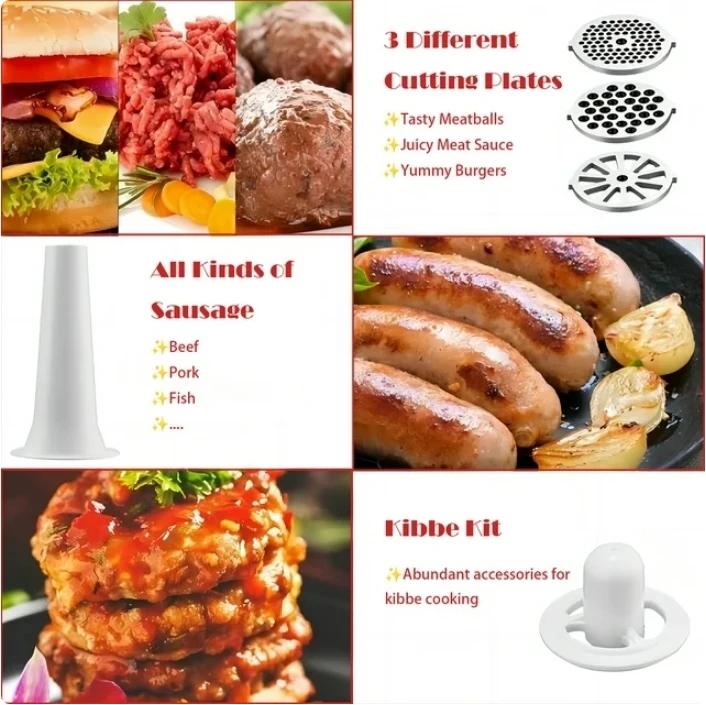 SUGIFT 1200W Electric Meat Grinder with Sausage Kit & 3 Grinder Plates, Sausage Stuffer Maker