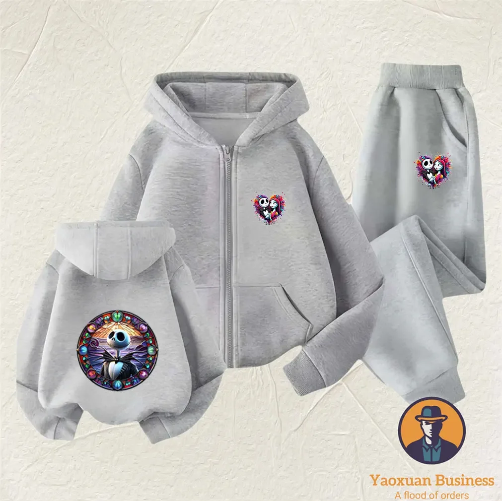 أنيق 2025 كابوس للأولاد والبنات قبل عيد الميلاد جاك سكيلينجتون قطعتين الزي مخيف طباعة صوف مبطن سترة الشتاء