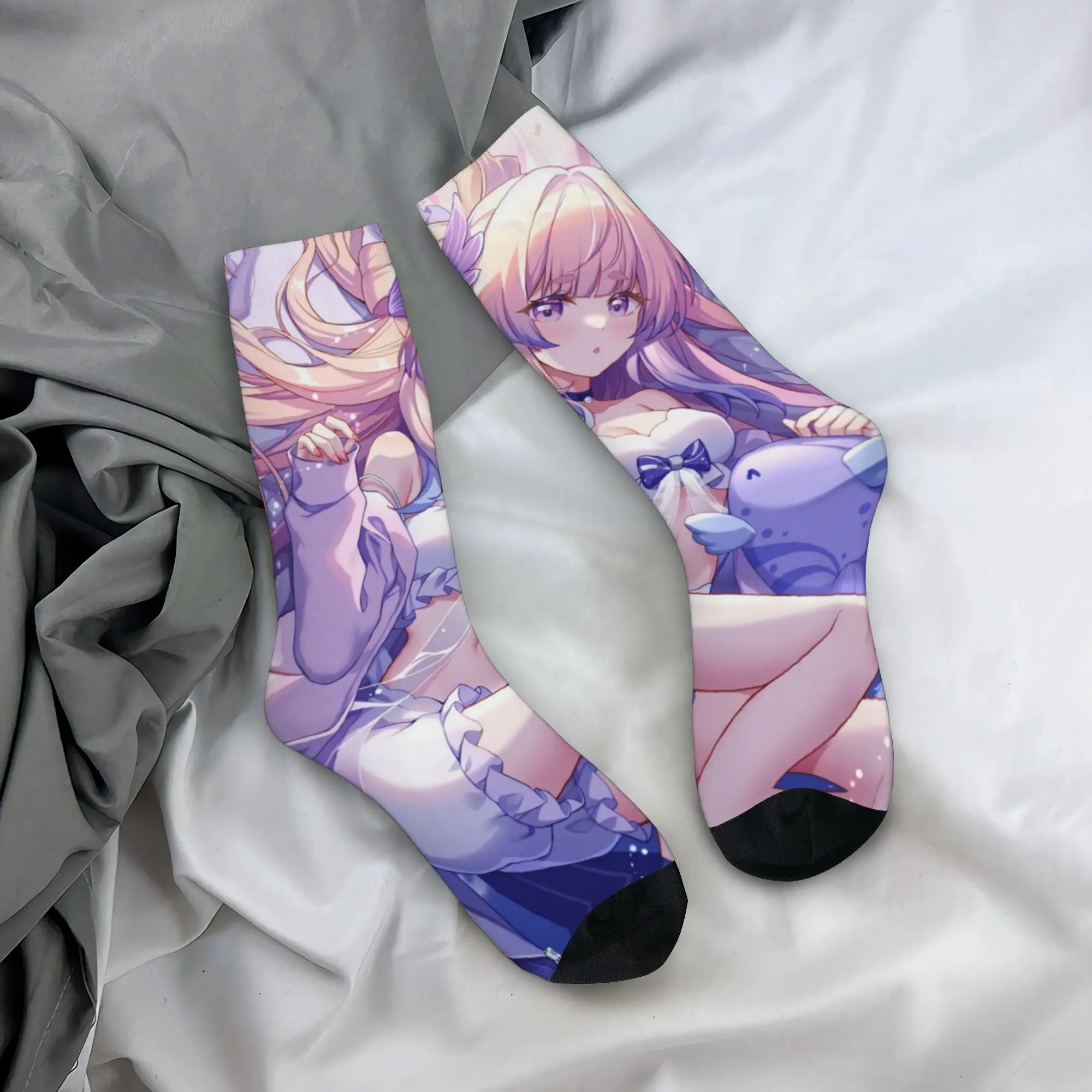 Funny Printed Kawaii Anime G-Genshin L-Impact Socks for Men Women Stretch Summer Autumn Winter Manga  Crew Socks