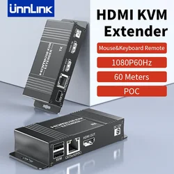 Unnlink HDMI USB KVM Extender Splitter Over Ethernet Rj45 Cat6 60m 1080P 60Hz HDMI Loop Out for Mouse Keyboard PC