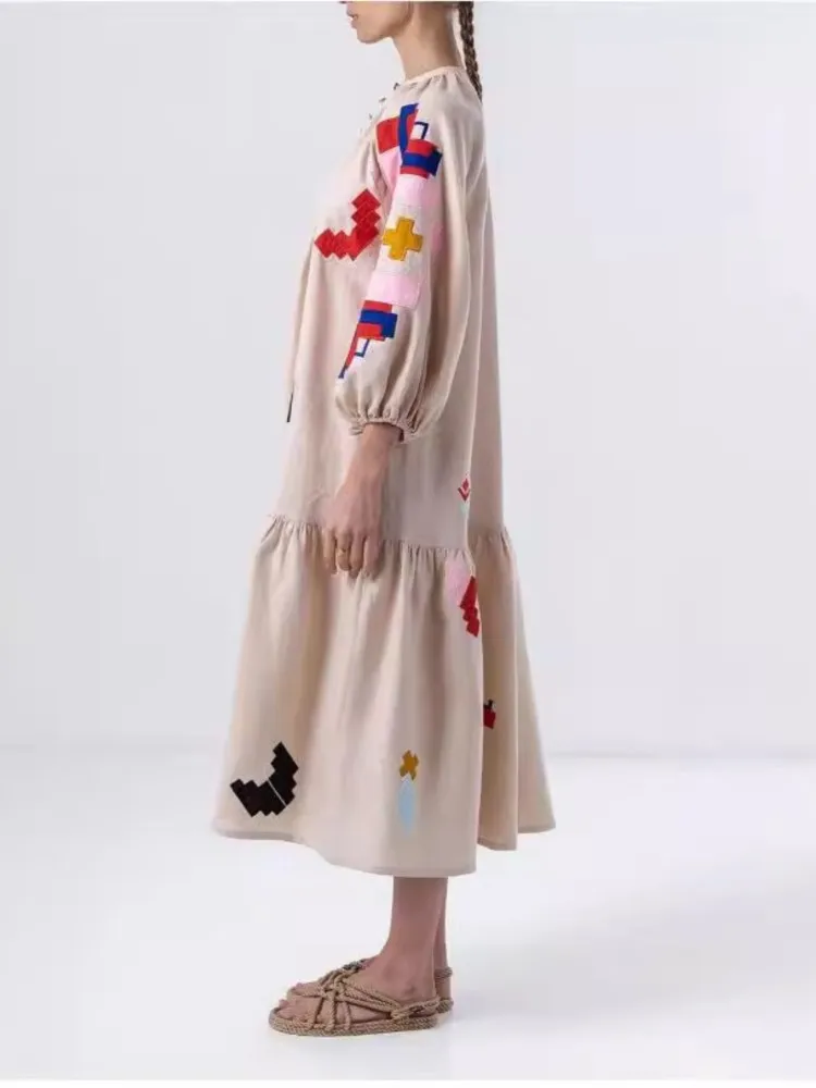 2025 mode nouvelle robe femmes bohème imprimé ample décontracté lanterne manches banlieue longues robes d'été robes Para Mujer