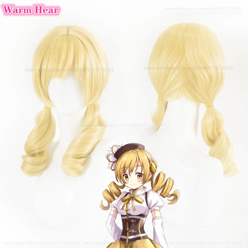 

Tomoe Mami Cosplay Wig Anime Wigs Long 45cm Golden Double Ponytail Wig Heat Resistant Party Wig + Wig Cap