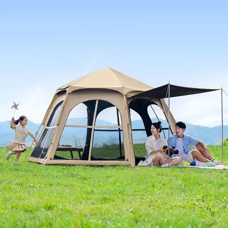 For Primitive Man Tent Outdoor Folding Portable Camping Thickened Rainproof Sunscreen Vinyl Equipment Full Set Overnight