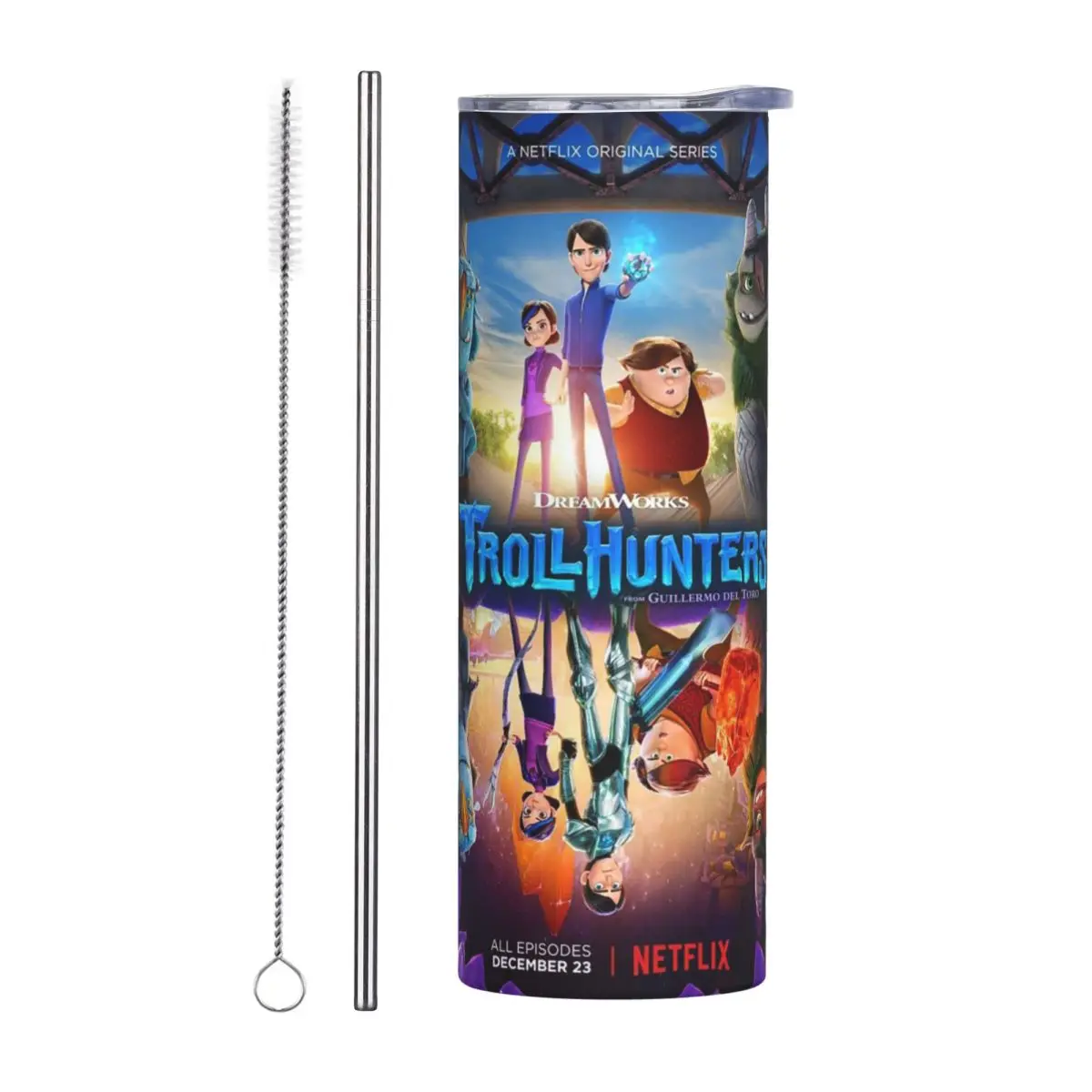 Cartoon TrollHunters Stainless Steel Tumbler Vacuum Insulated Mugs Thermal Cold Cup Straws With Lid 20oz