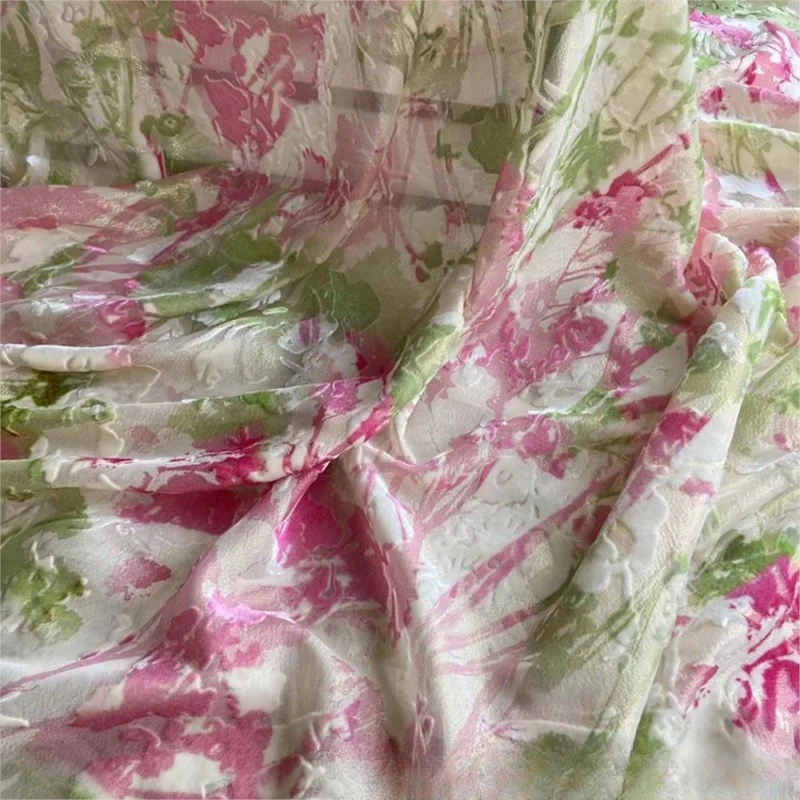 

Pink wide-width digital printed gold thread mottled velvet silk fabric with hollowed-out for cheongsam top
