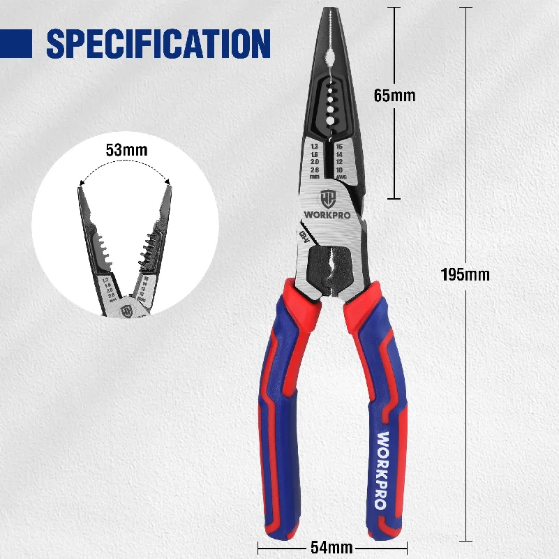 WORKPRO Needle Nose Pliers Hardware Tools Universal Wire Cutters Electrician Multifunctional Universal Diagonal Pliers