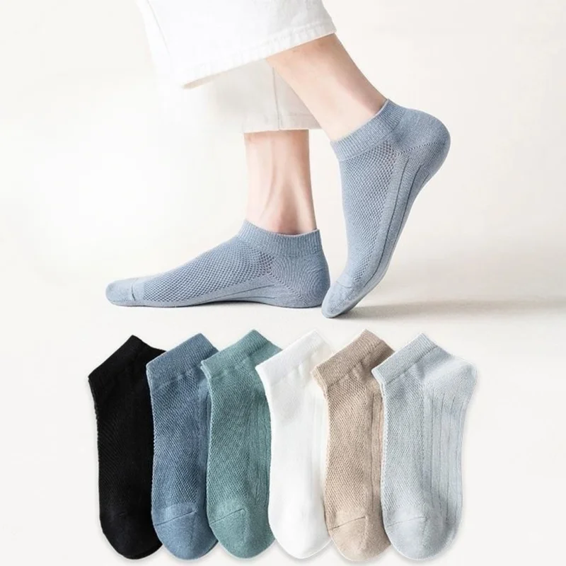 1/3/6 Pairs Men's Breathable Mesh Low Cut Socks 6-Pack Summer Moisture-Wicking Cotton Sport No-Show Socks Stay-Up Grip EU 38-45