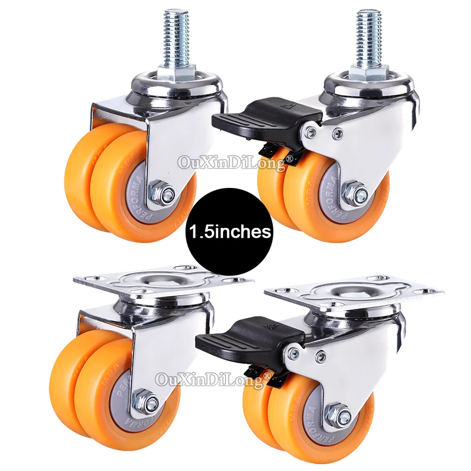 

4X 1.5'' Heavy Dual Universal Wheel Directional Castors Wear-resistant Nylon Furniture Casters for Trolley Industrial Equipments