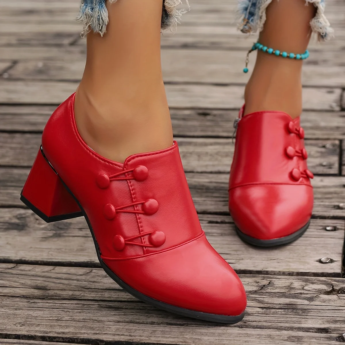 Modische einfarbige Patchwork-High-Heels für Damen mit seitlichem Reißverschluss, bequeme Slip-On-Schuhe mit dicken Absätzen für alle Jahreszeiten