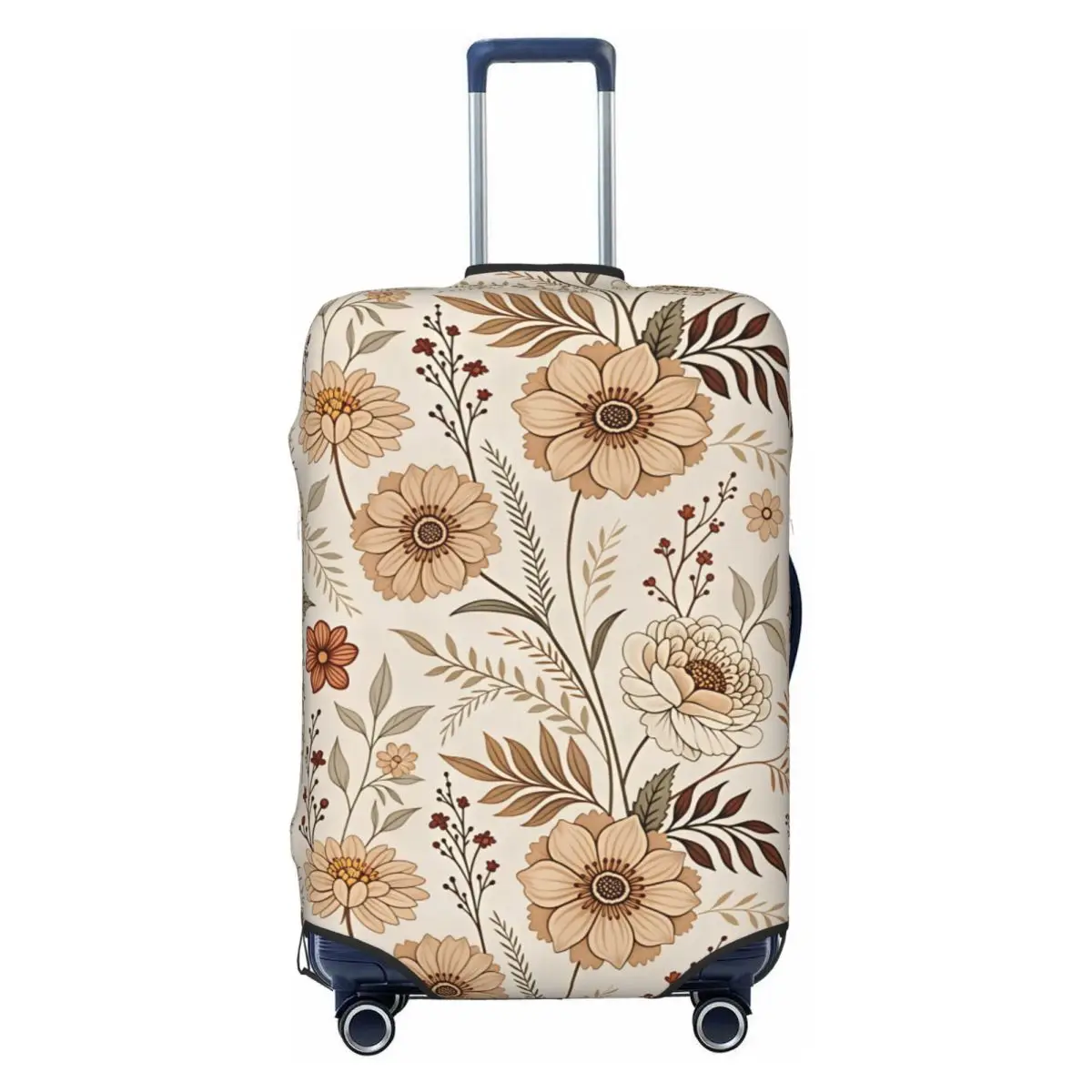 Funny Neutral Boho Earth Tone Vintage Floral Luggage Cover Protector Dust Proof Travel Suitcase Covers