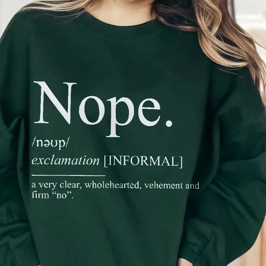 

Sweatshirt Long Sleeves Stylish Pullover Y2K Graphic Hoodies Crew Neck Unisex Casual Daily Wear Nope Letter Printing Firm No