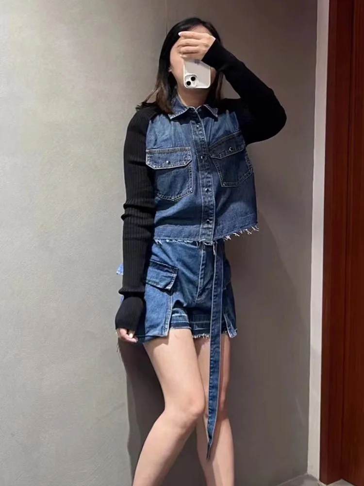 [ZOCI] 2024 Autumn Men FOG Denim Shorts 2024 New Casual Versatile Double-sided Large Pocket Belt New