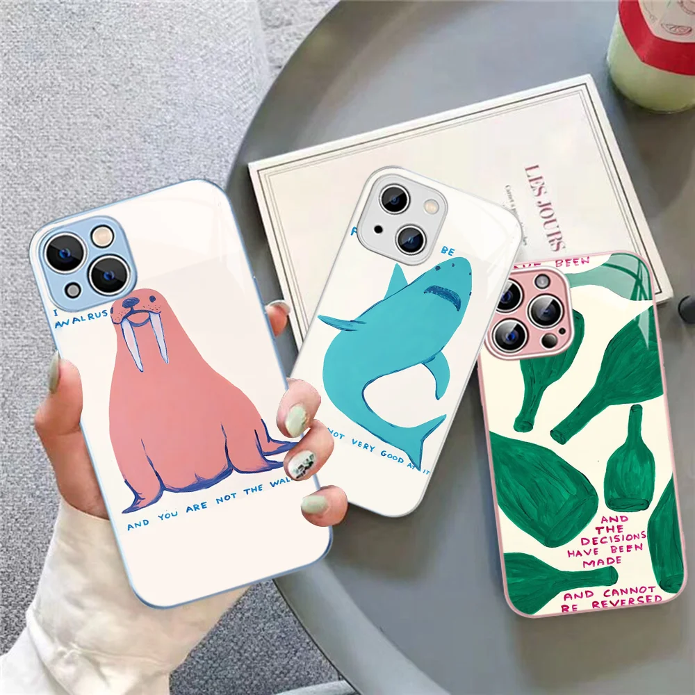 D-David S-Shrigley Visual Arts Phone Case Tempered Glass For iphone 14 13 12 11 Pro Mini XS MAX 14Plus X XS XR Cover