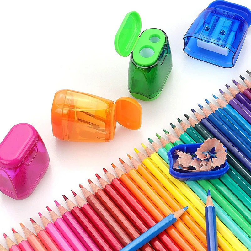 4PCS Dual-Hole Pencil Sharpeners With Lid And Shavings Container Portable Manual Sharpener Set For Colored Pencils