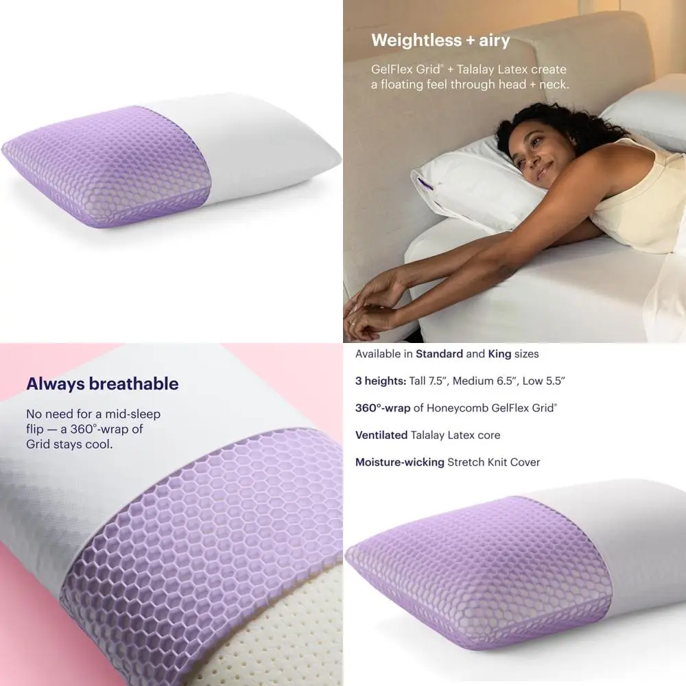 

Подушка King Size Purple Harmony — Supreme Support с шестиугольной сеткой на 360° и латексом Talalay для непараллельного комфорта