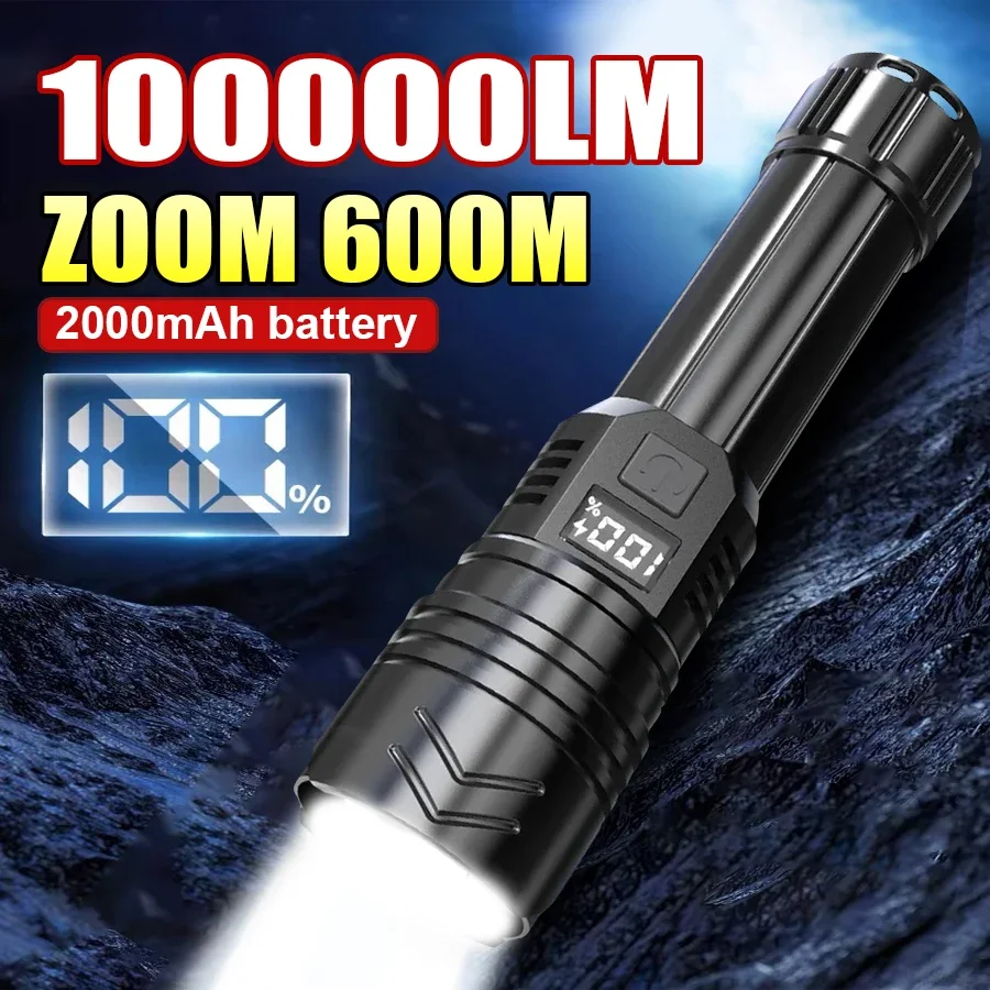 KDULIT Powerful LED Flashlight Rechargeable with Battery Flashlight Telescopic Zoom Torch Lamp Outdoor Camping Fishing Lantern