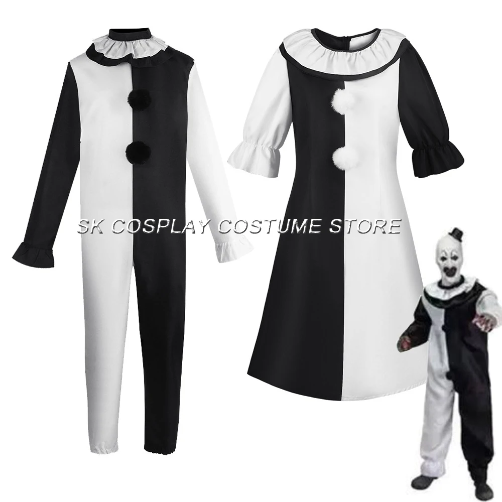 Hot Movie Terrifier 2 Clown Joker Cosplay Costume Mask Men Women Terrifier Clown Dress Jumpsuit Halloween Party Carnival Outfits