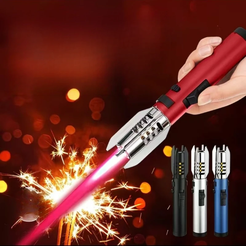

High Temperature Welding Windproof Strong Red Flame Butane Gas Torch Lighter Safety Lock Fire Switch Kitchen Cigar Torch Lighter
