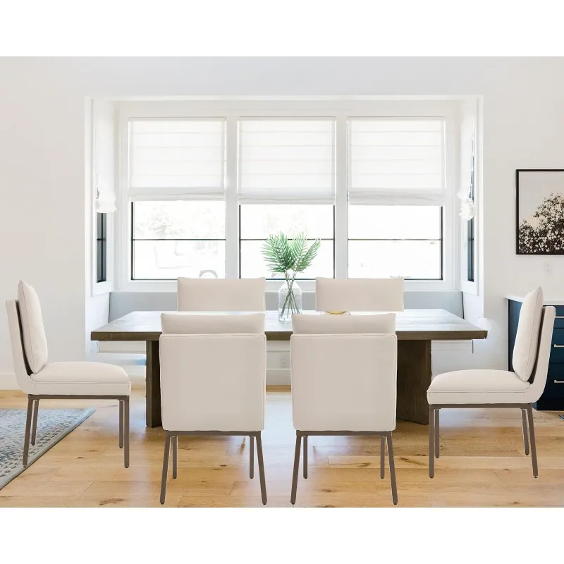 

Набор из 6 стульев, бежевые кожаные стулья для кухни и столовой, удобные стулья середины века с акцентом без подлокотников