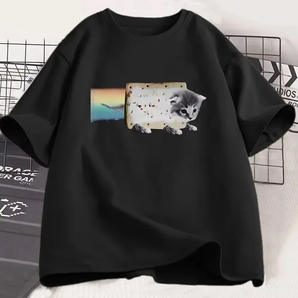 T-shirt drôle avec le meme du chat Nyan arc-en-ciel, vêtements pour femmes, t-shirt décontracté à manches courtes, t-shirts pour couples