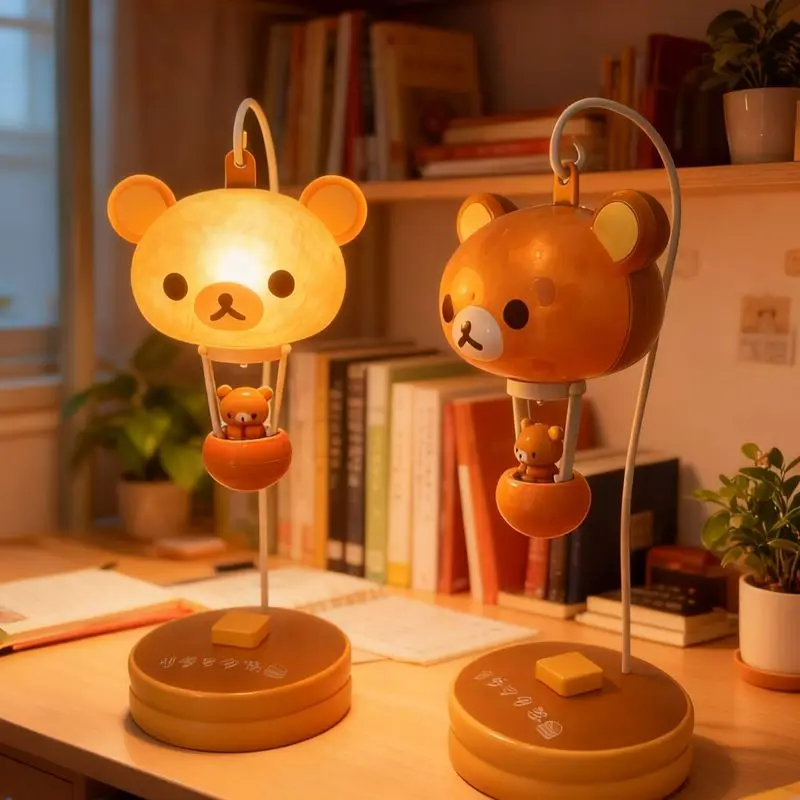 Kawaii Retro Rilakkuma Night Light Japanese Style Warm Glow Ambient Small Desk Lamp, Cozy Atmosphere Table Decor For Bedroom