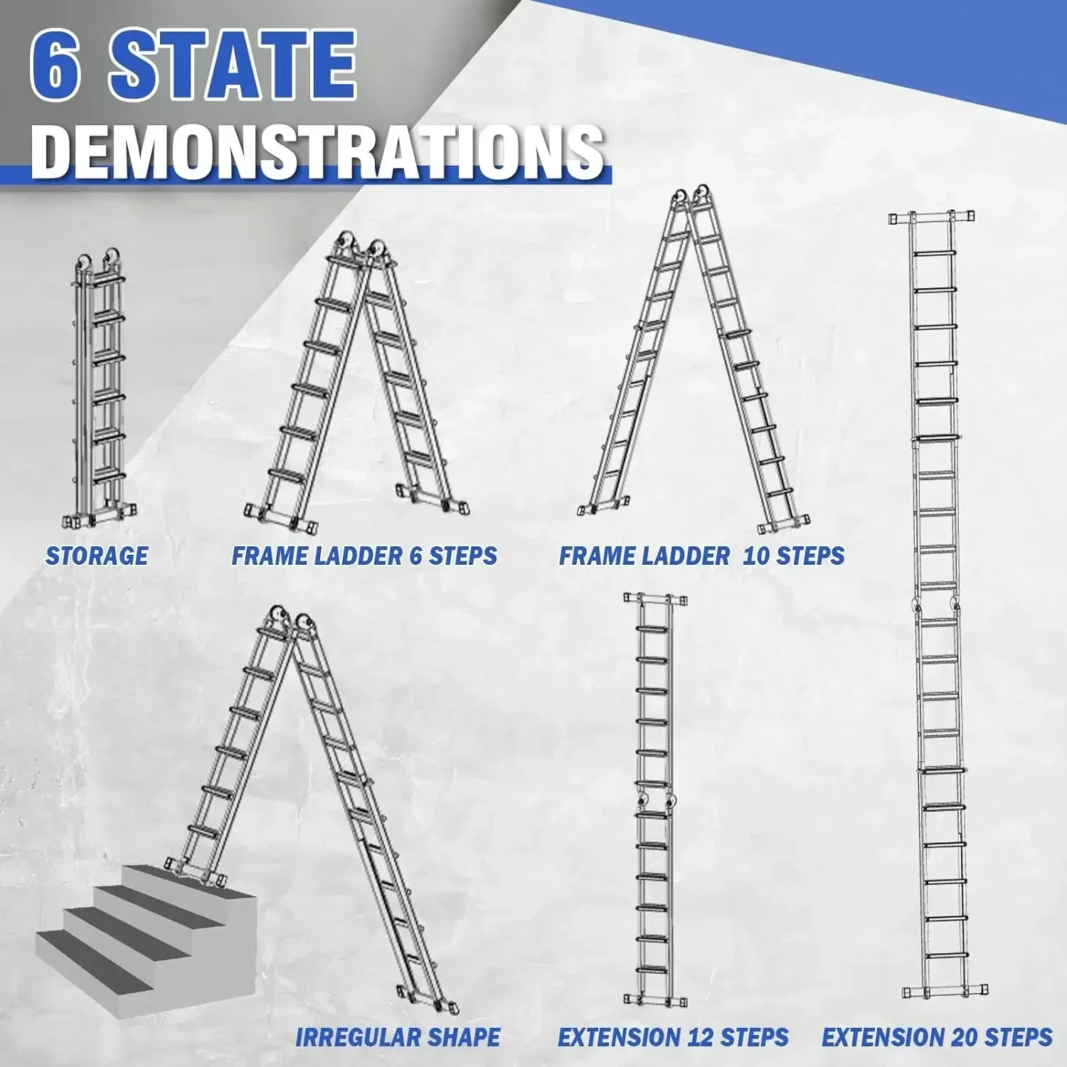 HBTower Ladder, A Frame 6 Step Extension Ladder, 22 Ft Multi Position Ladder with Removable Tool Tray and Stabilizer Bar, 330 lb