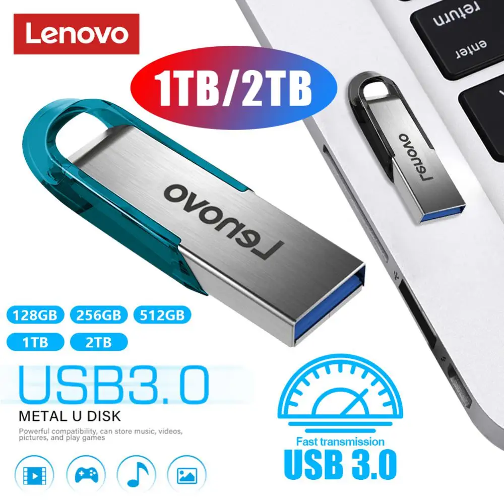 Lenovo 2TB 1TB Metal USB 3.0 Flash Drives 512GB High Speed Pendrive 256GB USB Drive 128GB Memoria USB Flash Disk For Computer PC