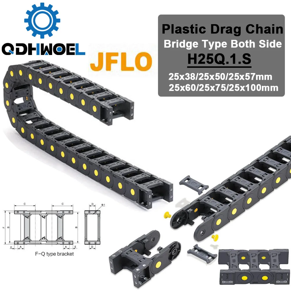 QDHWOEL Drag Chains JFLO H25Q.1.S Bridge Type Both Side Opening 20x38 20x50  Plastic Towline Transmission