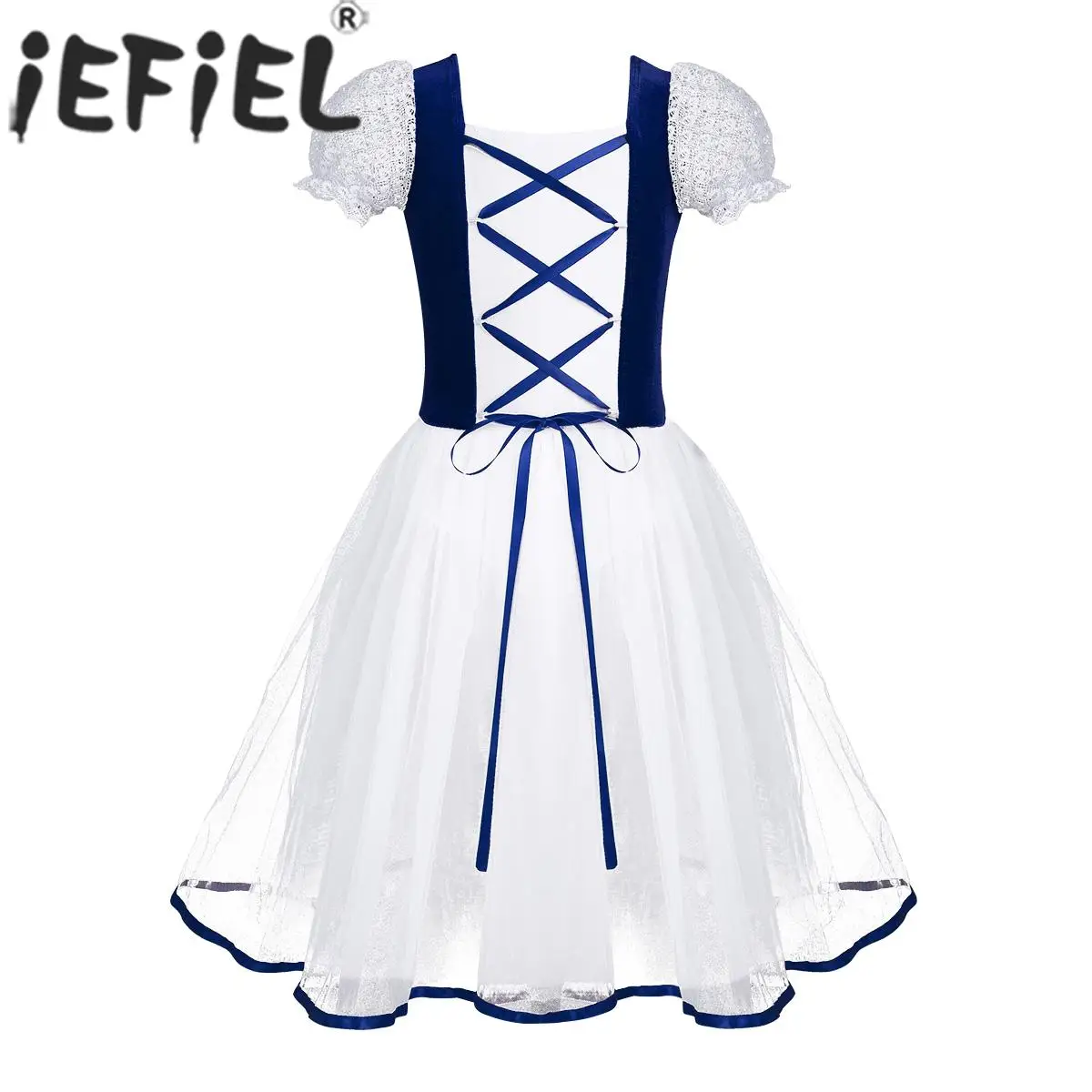 

Teen Girls Ballet Leotard Tutu Short Sleeve Velvet Mesh Lace Dress for Lyrical Dance Gymnastics Medieval Cosplay Performance