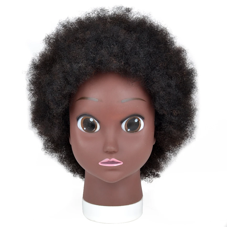 

African mannequin head with 100% human hair, curly hair beauty mannequin head with display stand practice braiding hair styling