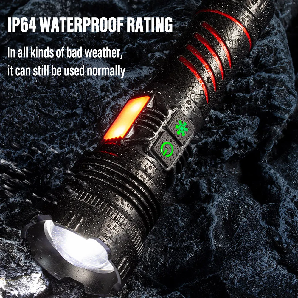 High Power LED Flashlight Torch with 300W Wick and Double Side Lights Lighting Distance 5000M Waterproof Tactical Hunting Lights