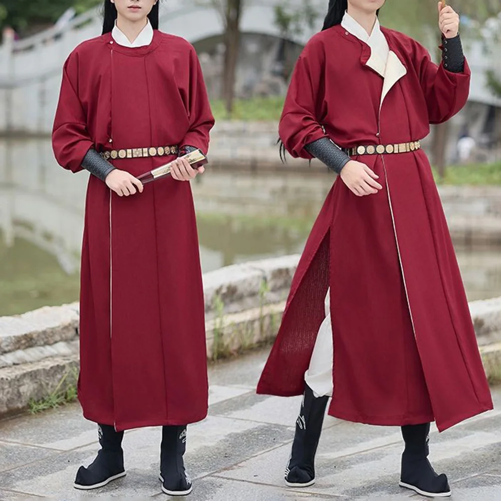 

Осенне-зимний новый мужской однотонный длинный комплект Hanfu, китайский ретро-модный тренд, свободный дышащий нишевый мужской комплект для отдыха, 2025 г.