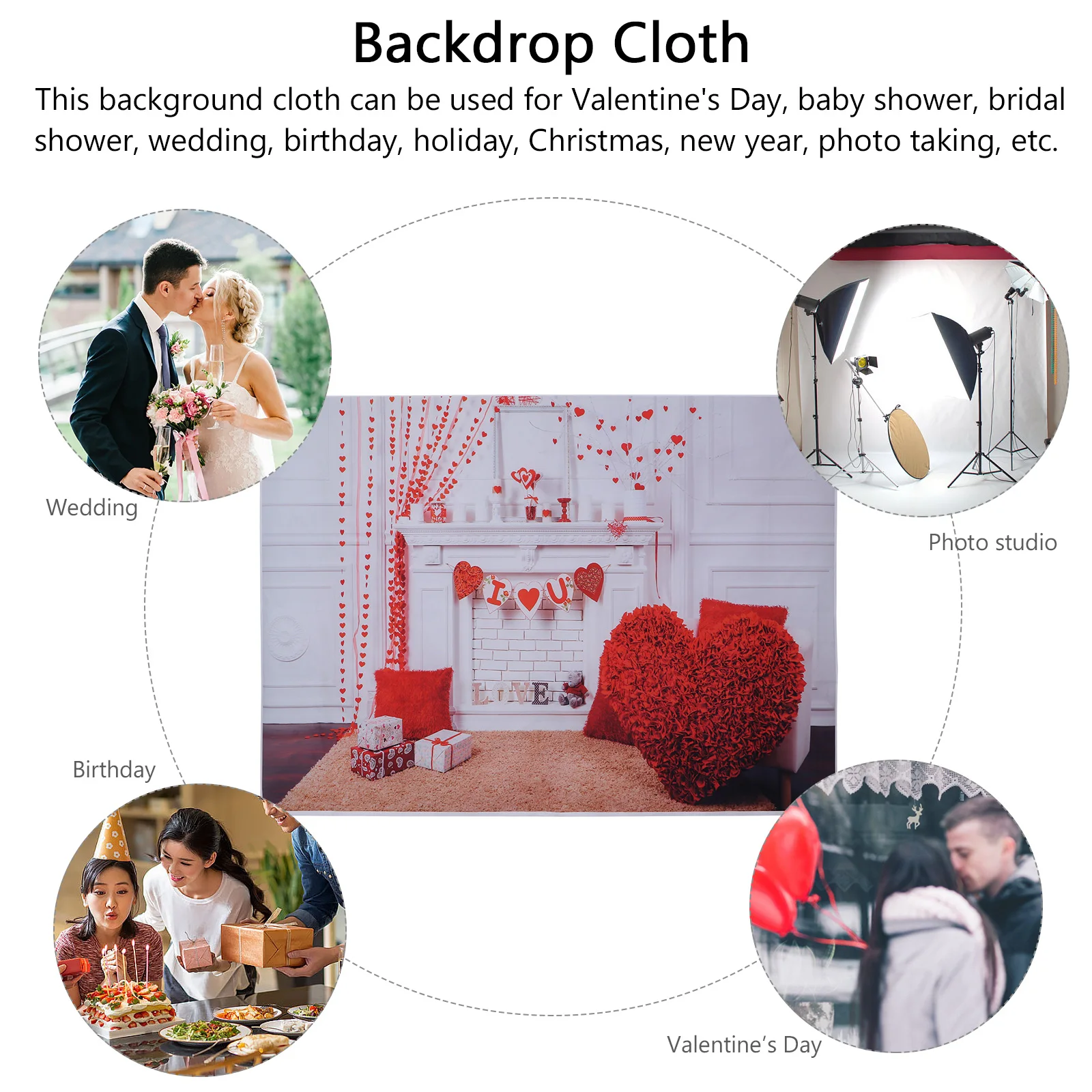 

Love Heart Floral Photo Background Backdrop Romantic Photography Banner Suitable for Valentine's Day Wedding Graduation Party