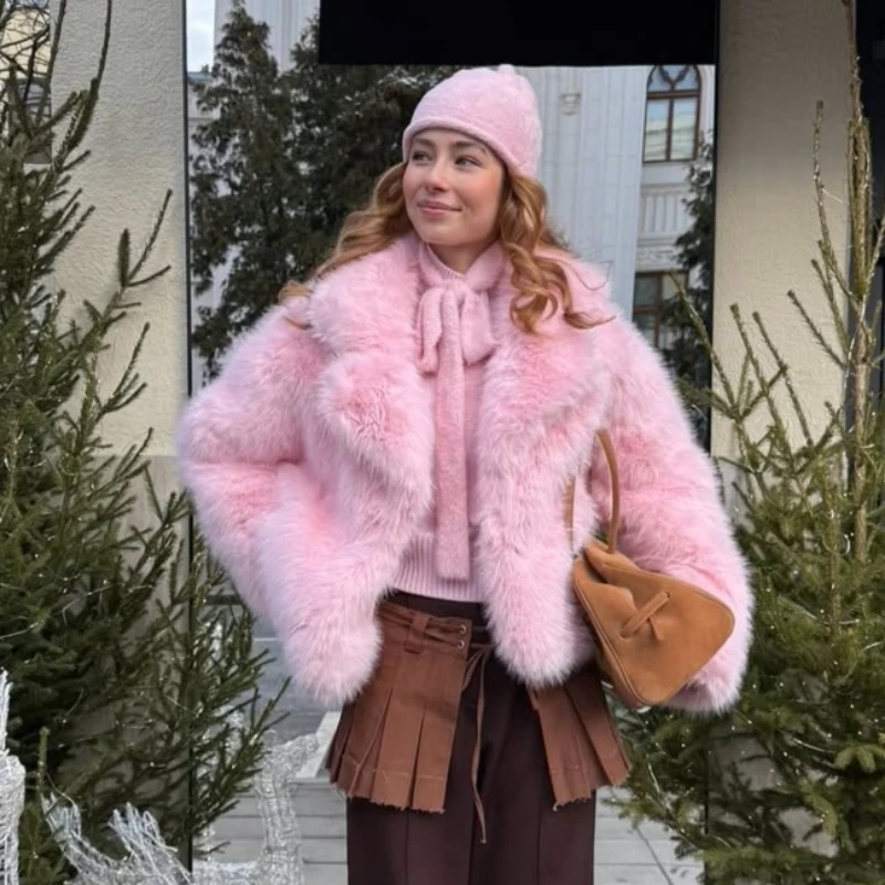 

Новая женская зимняя модная роскошная теплая шуба из искусственного меха с отложным воротником и длинными рукавами для повседневной носки и уличного стиля