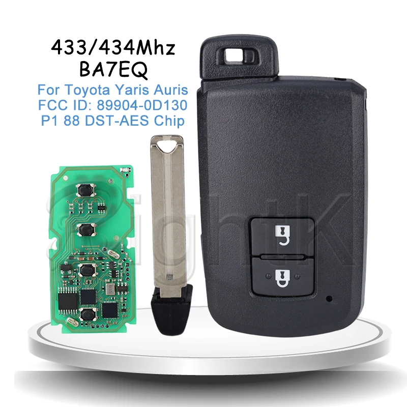 

BA7EQ Car Remote Control Key Fob Battery 433/434MHz for Toyota Yaris Auris FCCID: 89904-0D130 P1 88 DST-AES Chip Smart Key Card