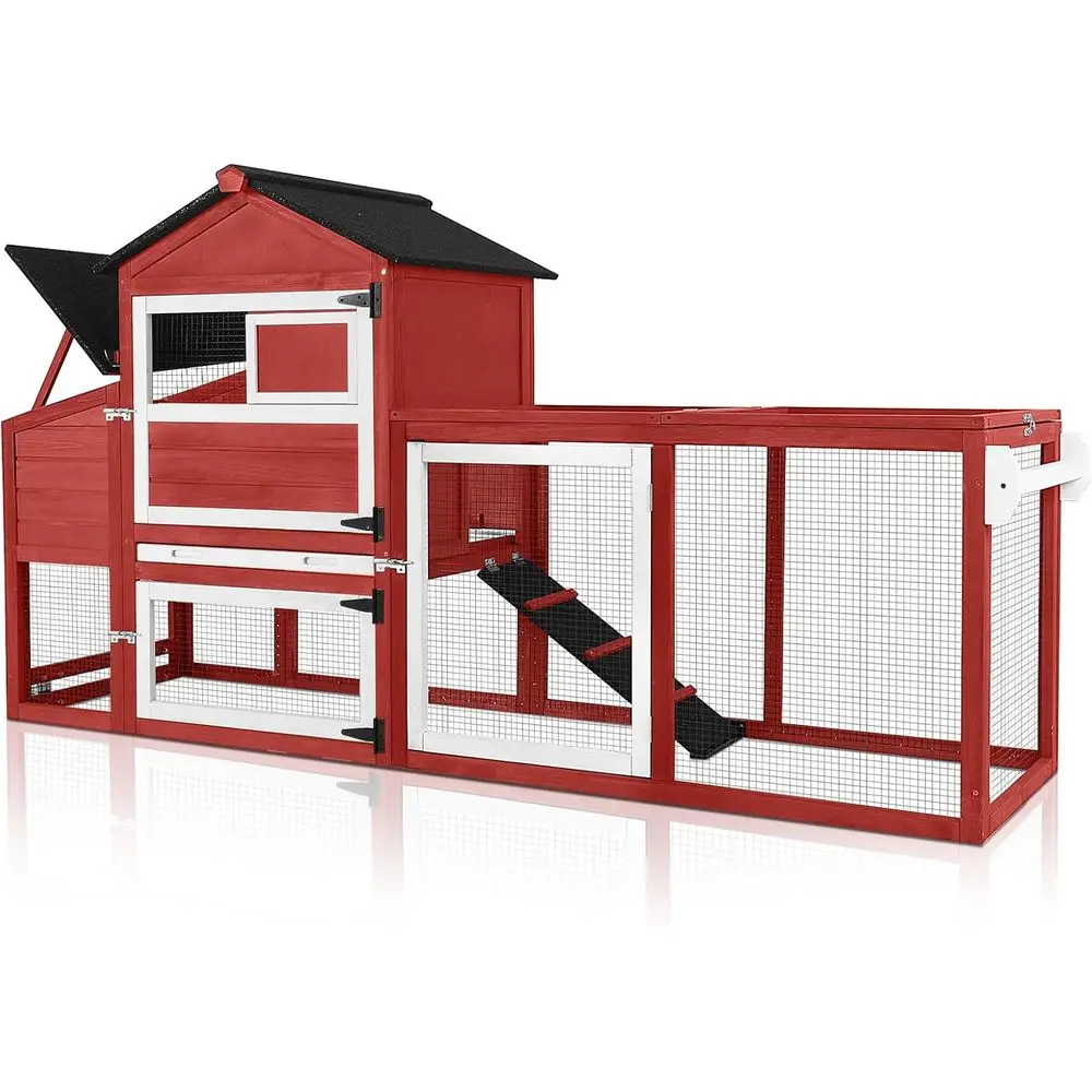 

Outdoor Chicken Coop with Wheels, Nesting Box, Leakproof Tray, Waterproof Roof - Red