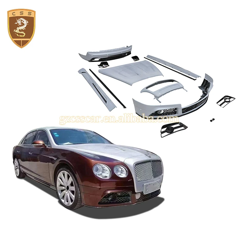 Комплект обвеса для Bentley Flying Spur 2017-2019 в стиле MSY: передний бампер, воздухозаборники, крышка капота, гоночная решетка, боковые пороги, задний диффузор.